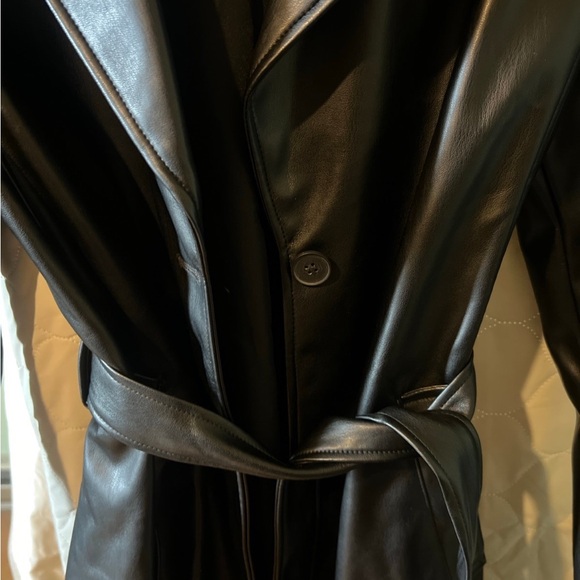 GAP Black Faux Leather Belted Trench Coat - Women - Picture 3 of 5